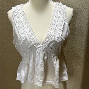 Aerie White Crochet Trim Tank Top